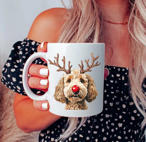 Custom Dog Photo Christmas Mug, Personalized Funny Dog Reindeer Coffee Mug