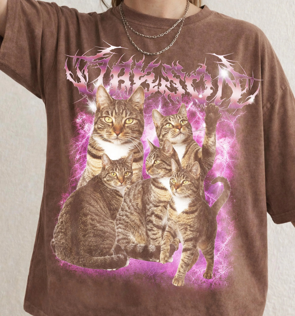 Custom Cat Bootleg Shirt, 90s Lightning Graphic Tee, Y2K Style Pet Portrait T-Shirt