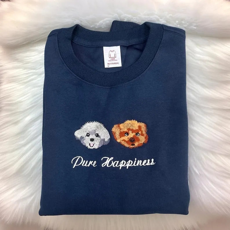 Custom Premium Handcrafted EMBROIDERED Pet Sweatshirt Using Pet Photo + Name- Colorful Design