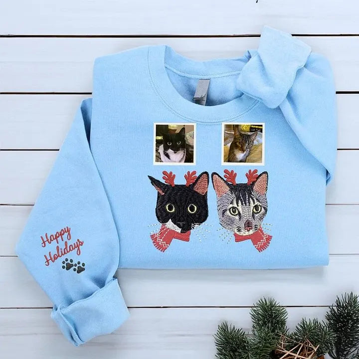Personalized Dog Christmas Sweatshirt / Hoodie, Pet Portrait Christmas Sweatshirt- Colorful Design