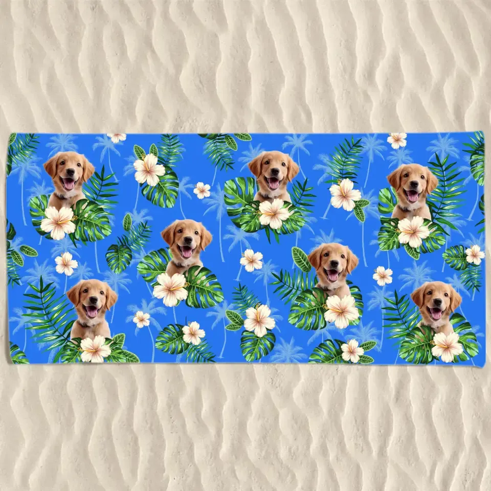 Dog & Cat Photo Personalized Custom Beach Towel - Summer Vacation Gift Pet Lovers