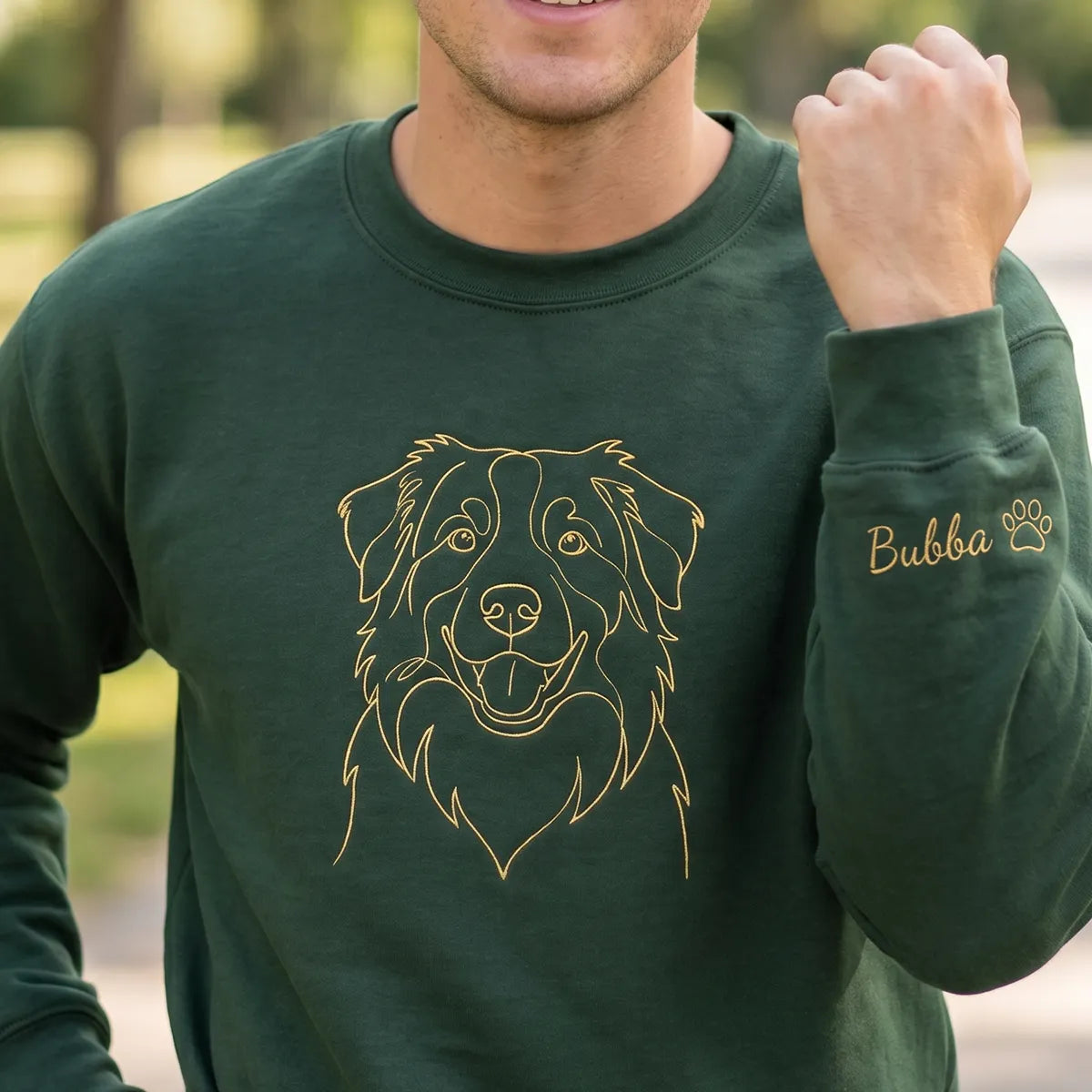 Custom Embroidered Pet Face Line Art Sweatshirt, Dog Dad Gift-Stylish Outline Style