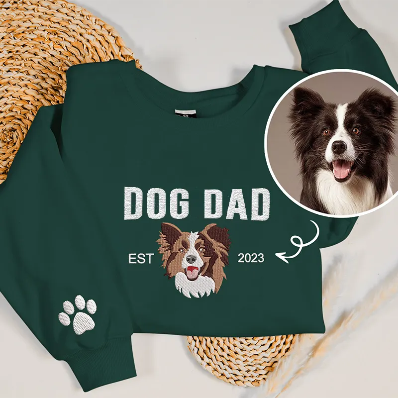 Custom Embroidered Varsity Dog Dad Sweatshirt or Hoodie Portrait from Photo- Varsity Colorful Design