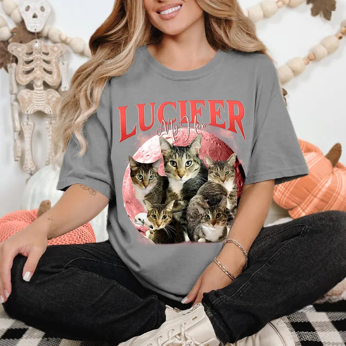 Personalized Cat Dog Shirt, Pet Photo Moon Shirt, Bootleg Vintage T-shirt