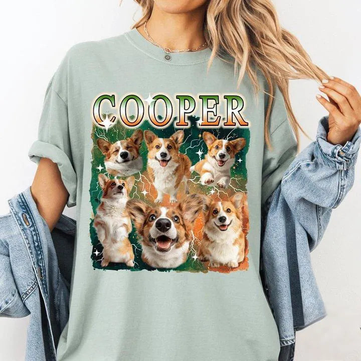 Custom Retro Pet Portrait Tee & Hoodie - Personalized with Photo & Name
