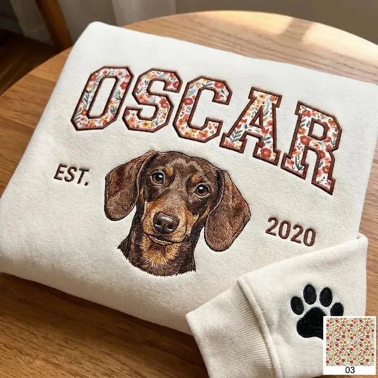 Custom Pet Portrait Floral Applique Embroidered Sweatshirt Hoodie T-shirt
