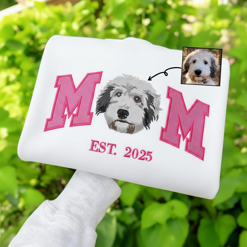 Custom Dog Mom Embroidered Crewneck, Custom Pet Photo Sweatshirt