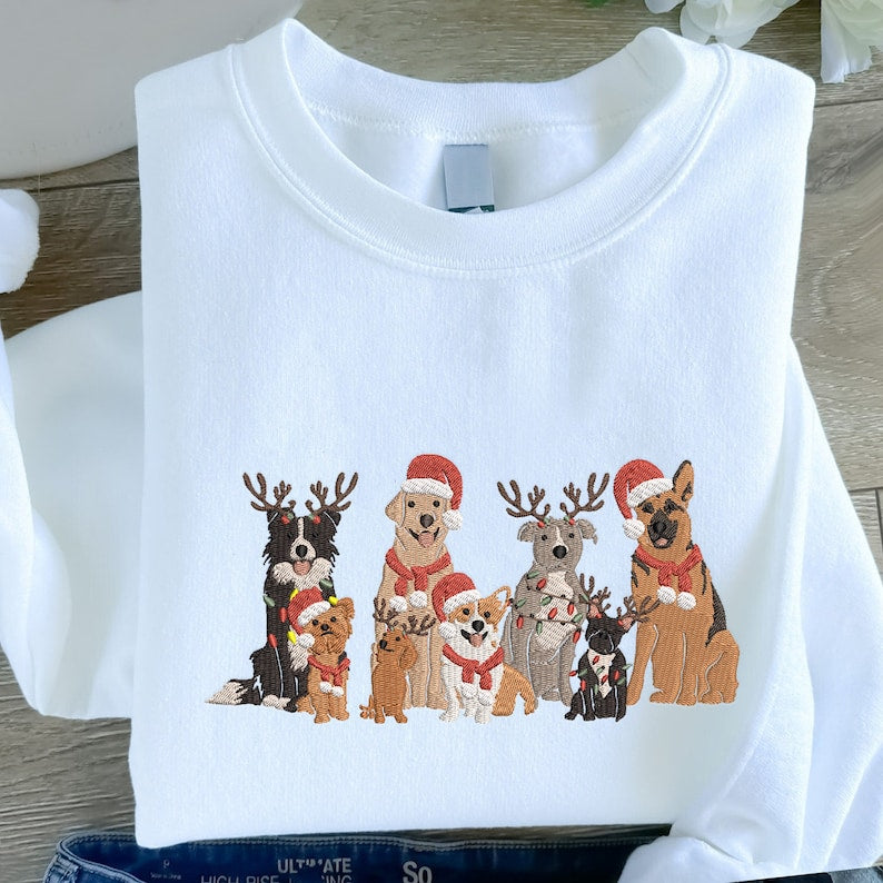 Embroidered Christmas Dog Sweatshirt, Family Dog Christmas Pet Embroidered Hoodie
