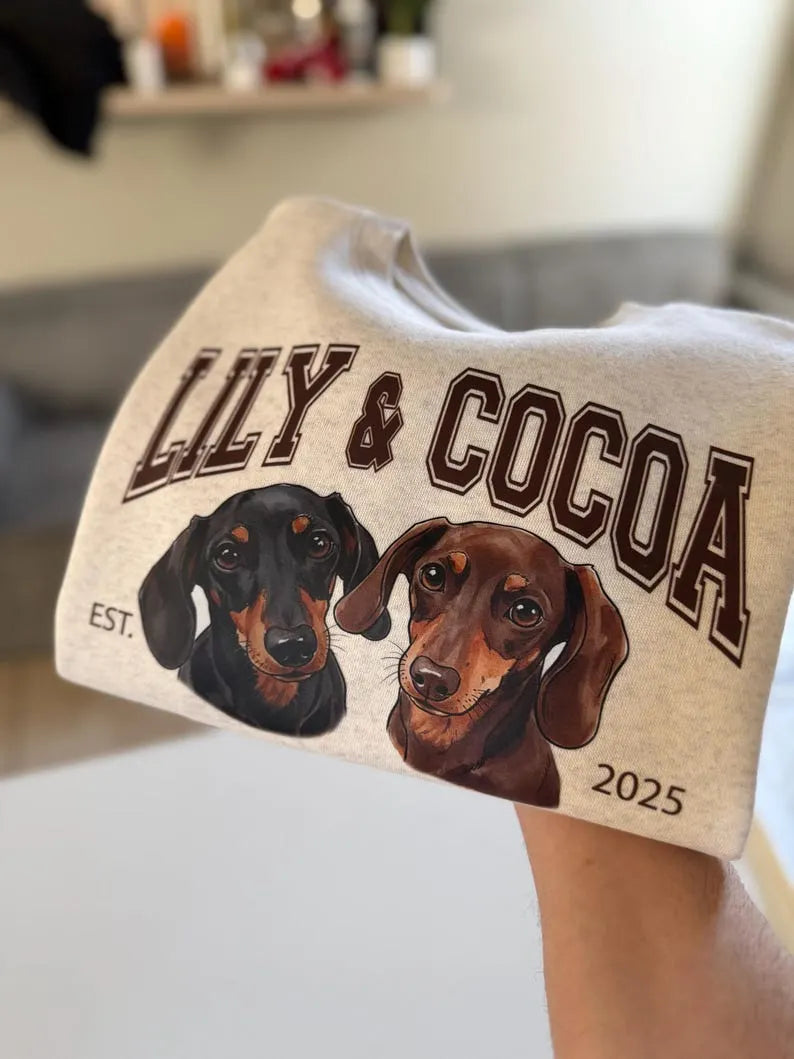 Custom Dog Photo and Name Printed T-shirt Sweatshirt Hoodie, Pet Varsity Shirt