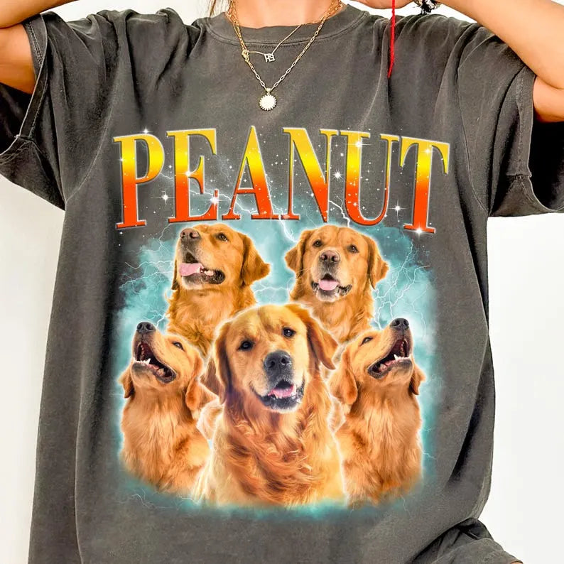  Custom Vintage 90s Pet T-Shirt, Personalized Dog Photo Retro Bootleg Tee