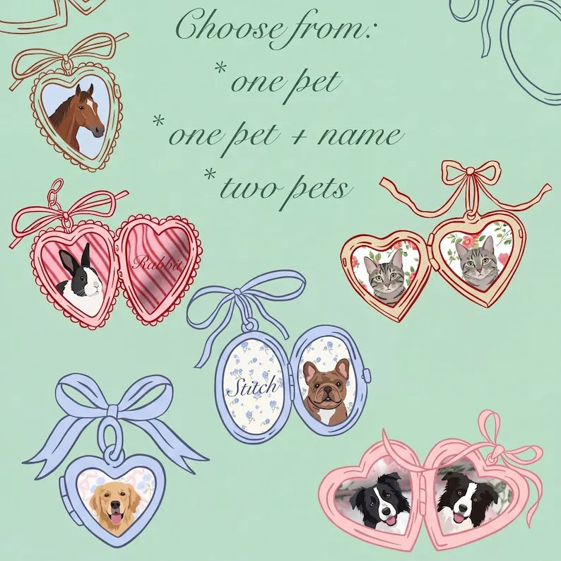 Custom Pet Portrait Embroidered Sweatshirt With Locket Frame, Personalized Pet Photo Heart Coquette Bow Crewneck