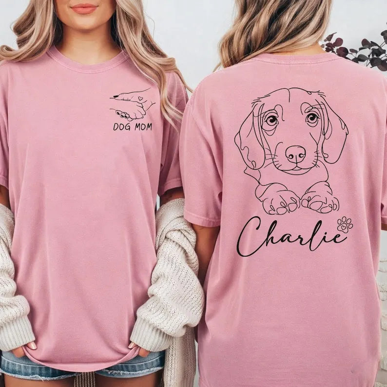 Personalized Dog Mom T-Shirt, Custom Dog Portrait Tee, Two-Sided Pet Lover Shirt