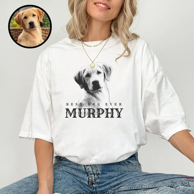Custom Pet Portrait T-Shirt Personalized Dog Face Name Tee Sweatshirt Hoodie