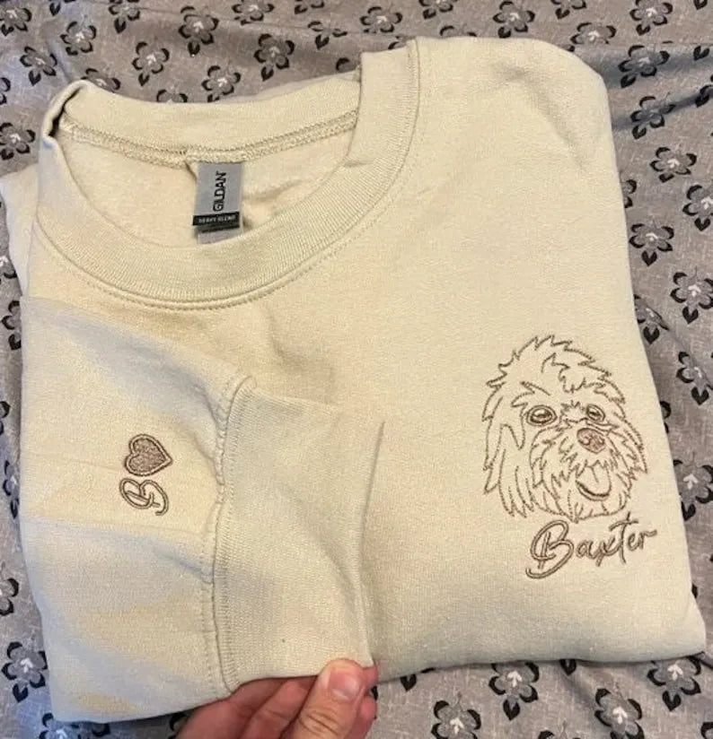 Custom Embroidered Dog Sweatshirt, Personalized Embroidery Pet Portrait Pet Name Sweatshirt Hoodie- Stylish Outline Styl