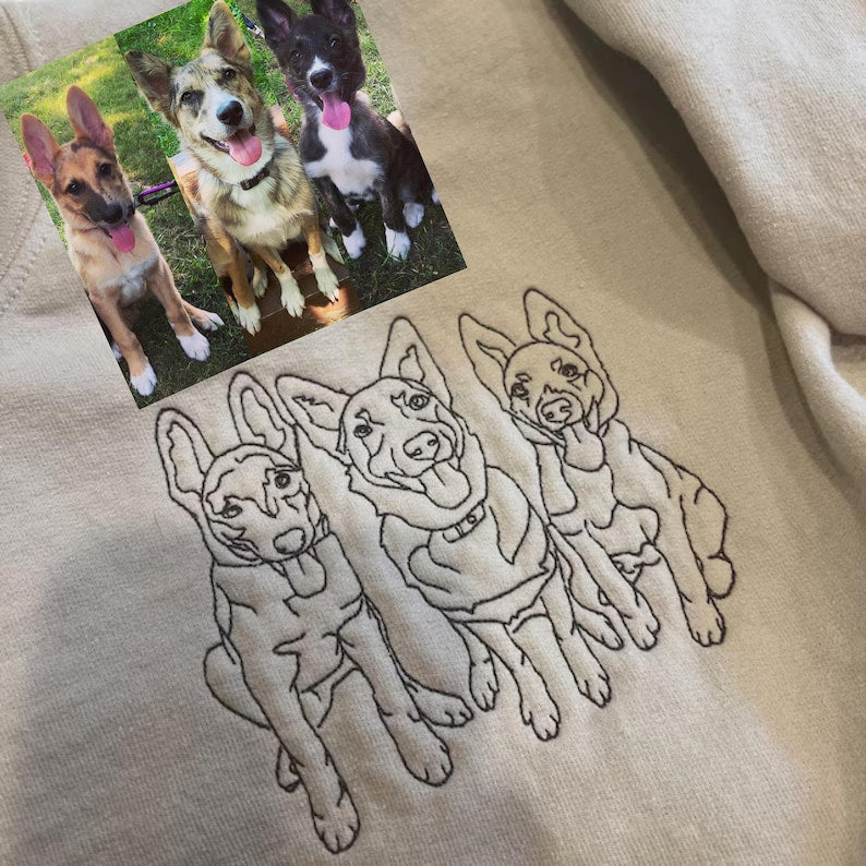 Custom Embroidered Pet Portrait Hoodie/Sweatshirt/T-shirt, Custom Dog Embroidery From Photo- Stylish Outline Style