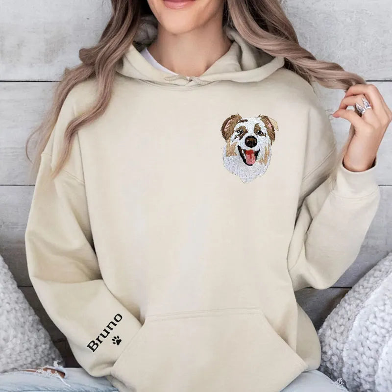 Custom Dog Pet Portrait Embroidered Sweatshirt Hoodie- Colorful Design