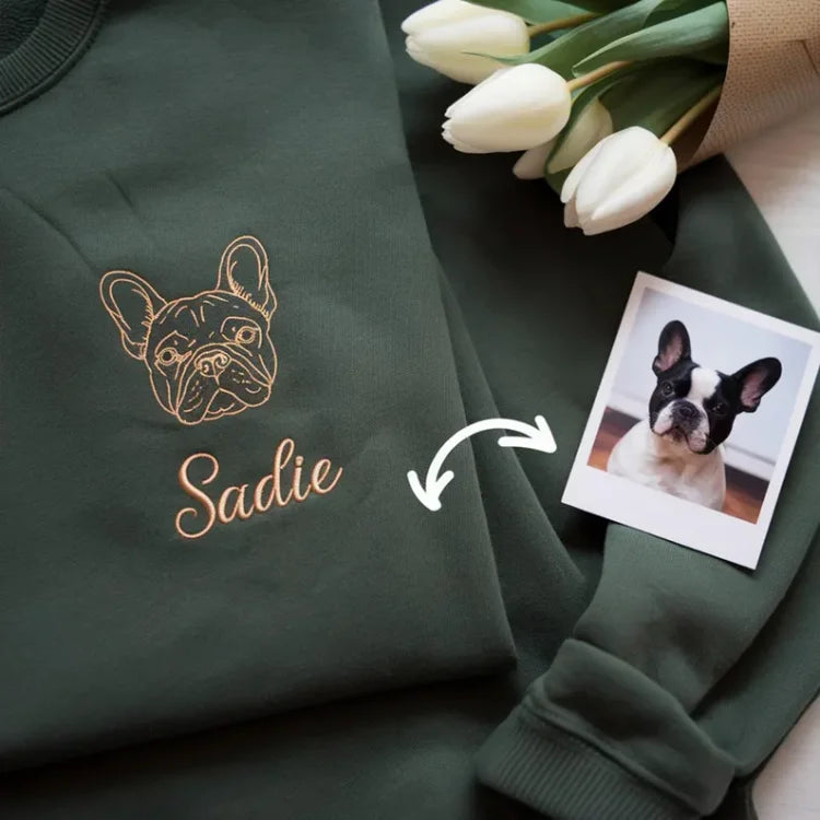 Custom EMBROIDERED Pet Outline Sweater Using Pet Photo & Name- Stylish Outline Style