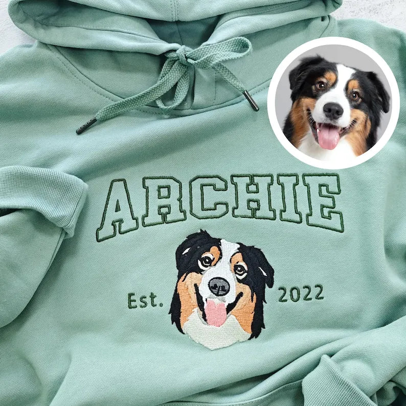 Custom Embroidered Pet Sweatshirts with Pet Photo and Name,Personalised Embroidered Pet Sweatshirt- Varsity Colorful Des