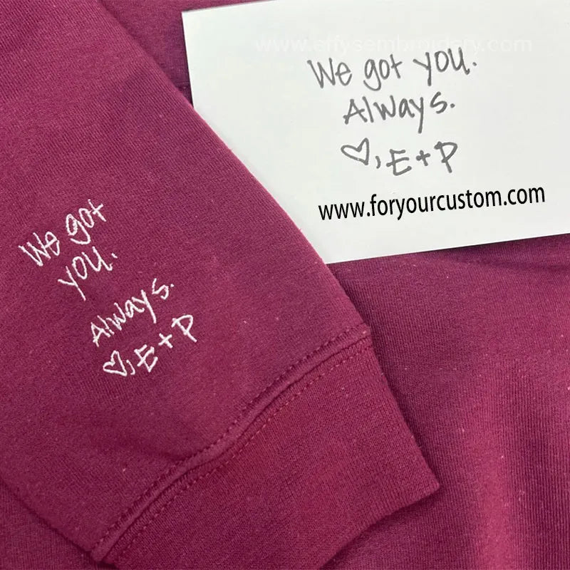 Personalized Handwriting, Roman Numeral Date Embroidered Sleeve Sweaters