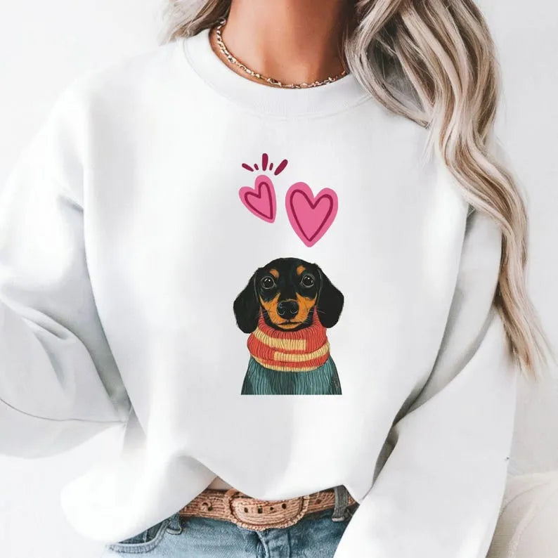 Custom Valentine’s Day Dog in Knitted Sweater – Personalized Dog/Cat Hoodie & T-Shirt