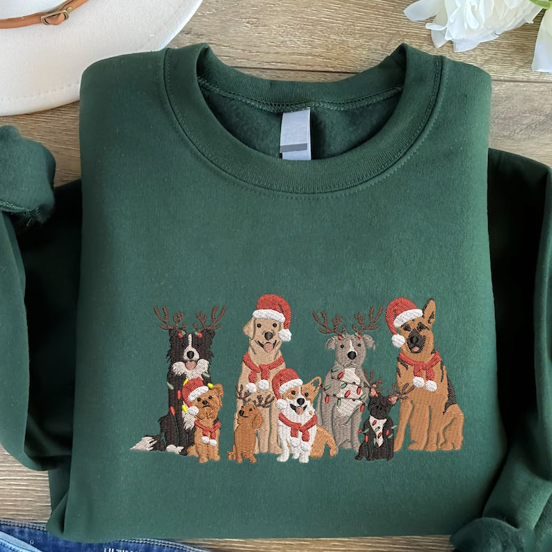Embroidered Christmas Dog Sweatshirt, Family Dog Christmas Pet Embroidered Hoodie