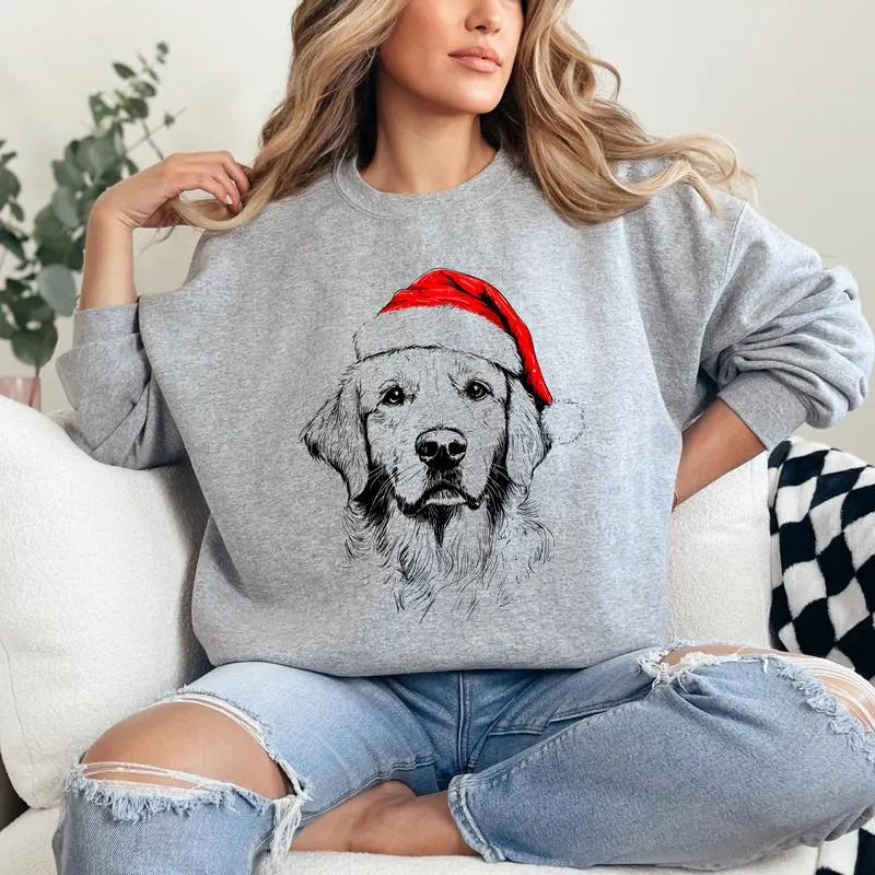 Custom Pet Christmas Sweatshirt - Personalized Dog/Cat Santa Hat Graphic Crewneck