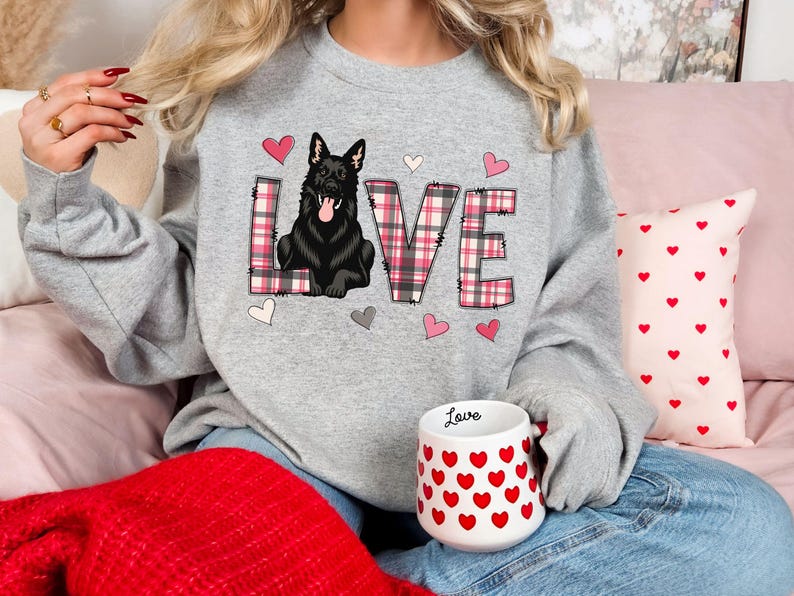 Custom Dog Photo Valentine Shirts, Dog Mom Love Plaid Valentines Day Crewneck Sweatshirt