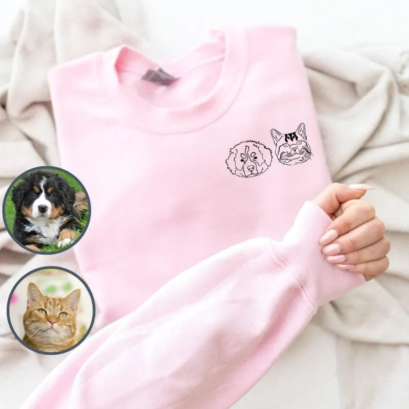 Custom Pet Face Embroidered Sweatshirt- Stylish Outline Style