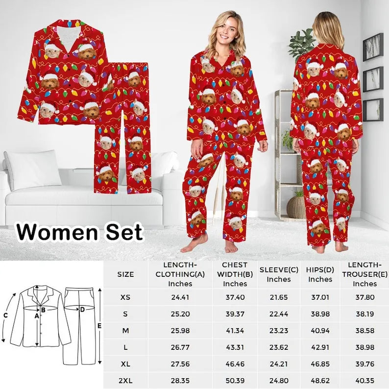 Custom Dogs Cats Faces Family Christmas Pajamas Personalized Pet Photo Pajamas