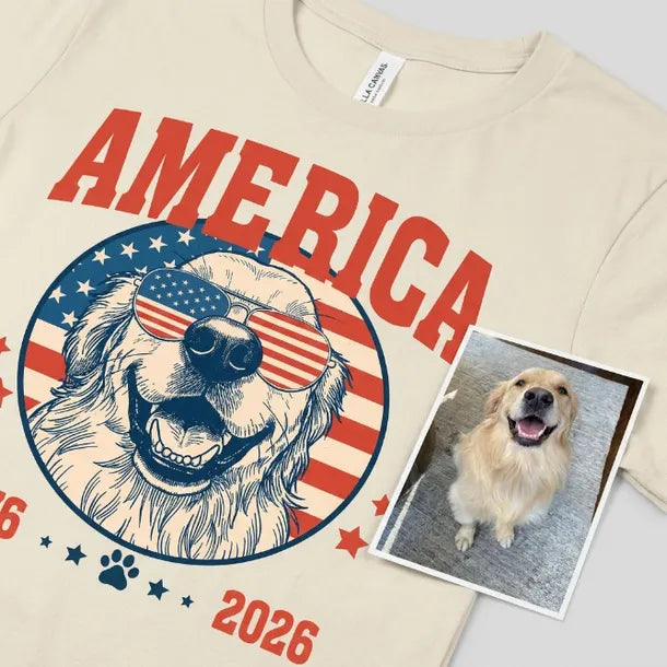 Personalized Dog Photo America 1776-2026 4th of July T-shirt