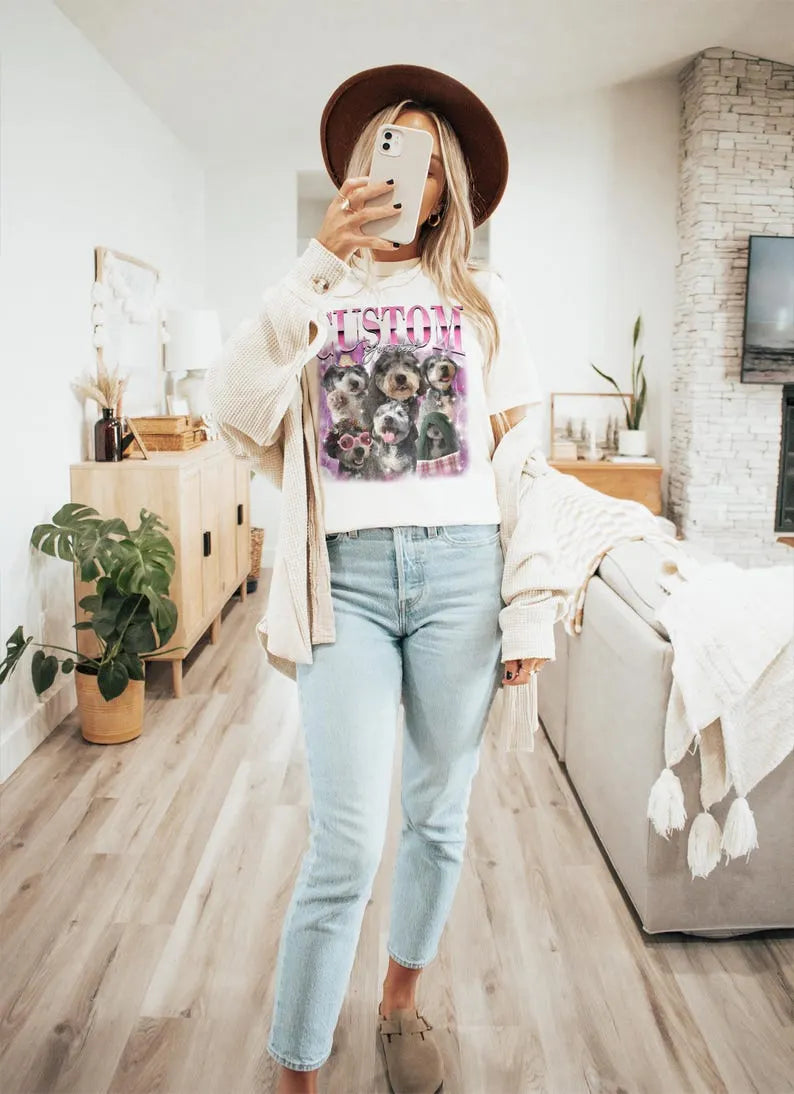 Custom Bootleg Shirt, Pet Shirt with Photo and Name, Vintage 90s Graphic, Bootleg Rap Shirt