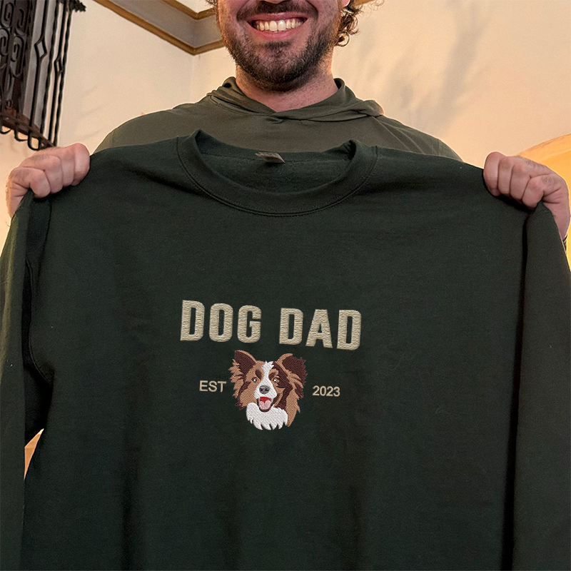 Custom Embroidered Varsity Dog Dad Sweatshirt or Hoodie Portrait from Photo- Varsity Colorful Design
