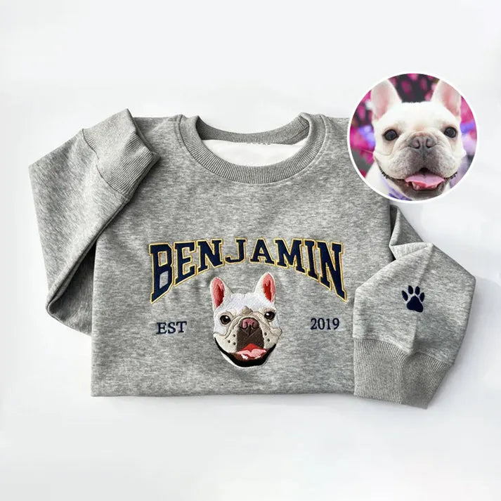 Personalized Pet Portrait Embroidered EST Sweatshirt for Pet Lover- Varsity Colorful Design