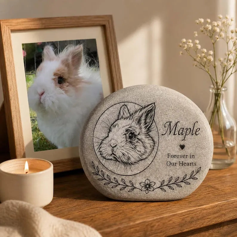 Custom Pet Portrait Grave Marker, Rabbit Dog Cat Remembrance Garden Stone, Pet Memorial Stone