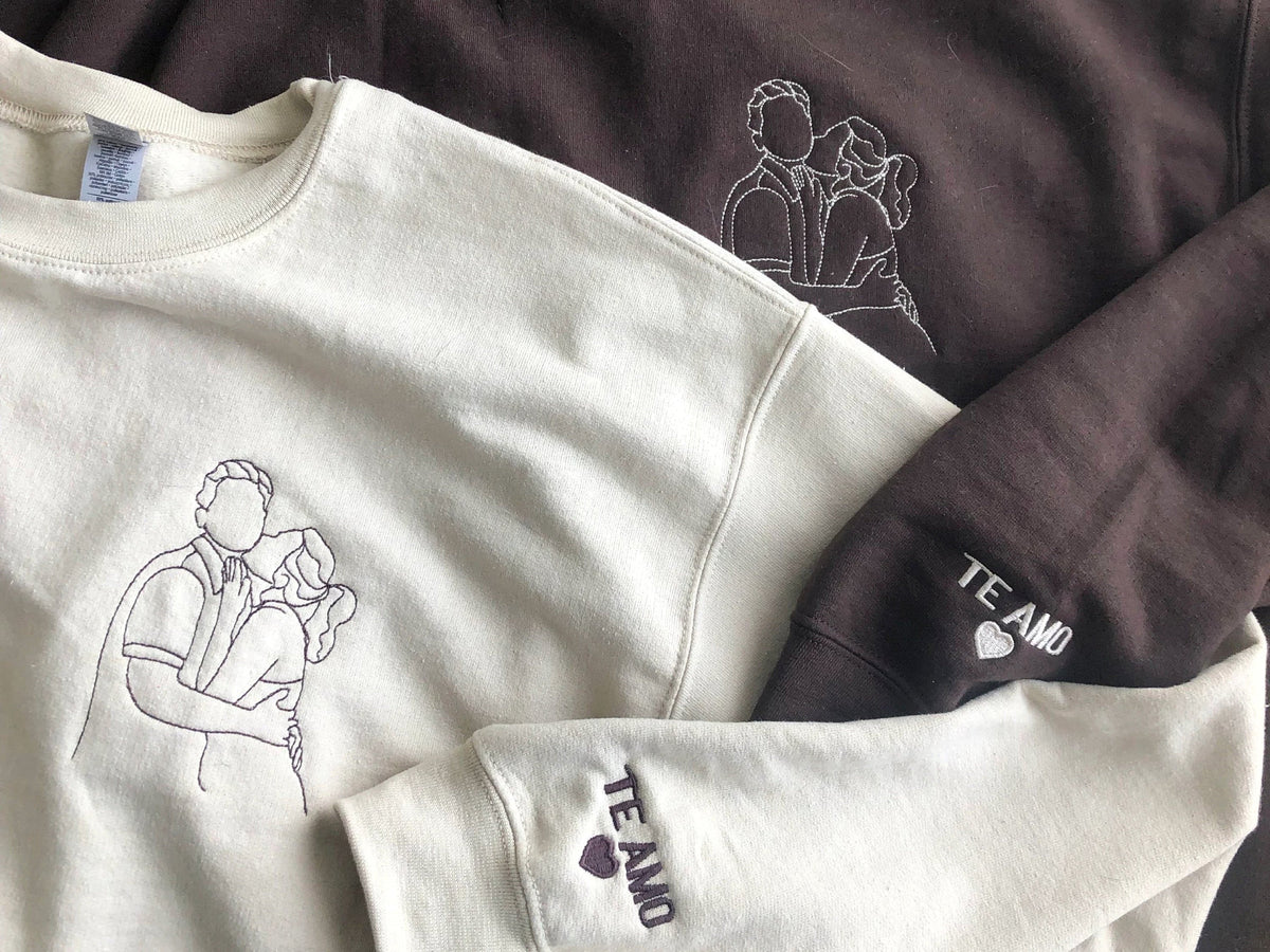 Custom Embroidered Portrait from Photo Sweatshirt, Couple Sweatshirts, Couples Portrait, Custom Photo Hoodie, Personaliz