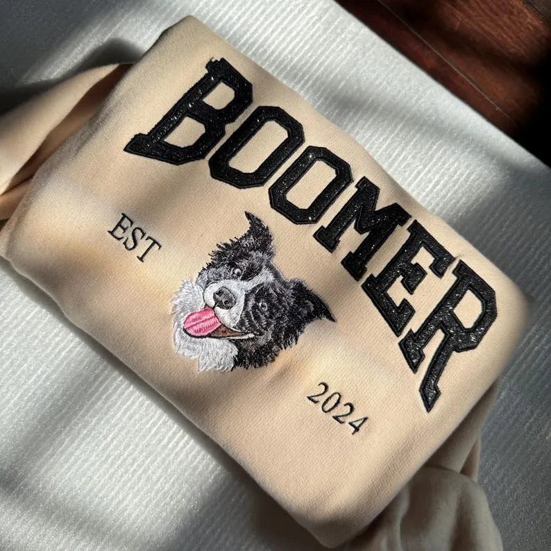 Varsity Custom Pet Embroidered Sweatshirt Glitter Embroidered Dog Sweatshirt Hoodie T-shirt