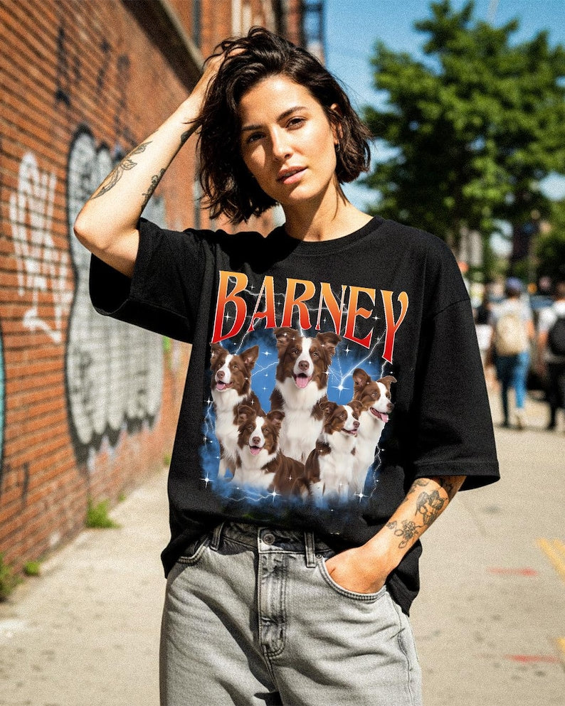  Custom Vintage Bootleg Pet Shirt , Pet Photo + Name Shirt 90's Tee