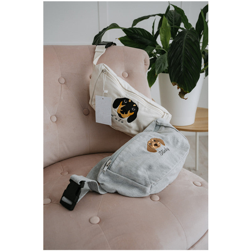 Embroidered Pet Portrait Organic Canvas Bum Bag
