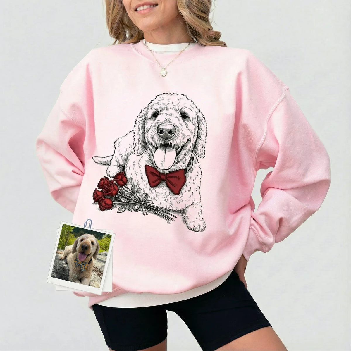 Valentine Custom Pet Portrait Sweatshirt with Rose Bouquet Design