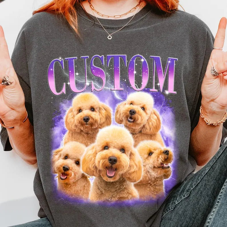 Custom Vintage 90s Pet T-Shirt, Personalized Dog Photo Retro Bootleg Tee