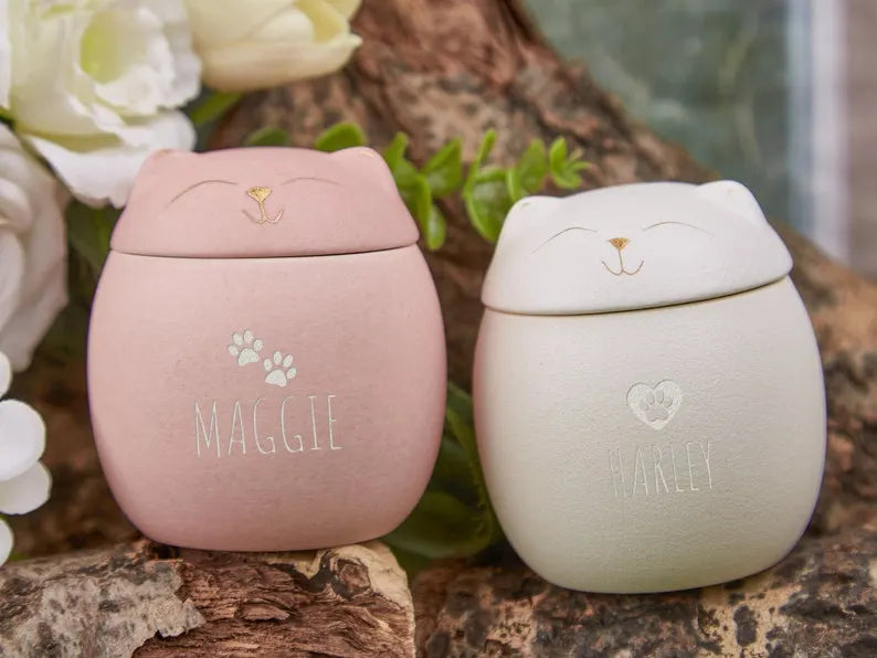Custom Pet Paw Urn Cat with Name, Modern Pet Ashes Cremation Urn