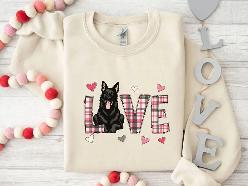 Custom Dog Photo Valentine Shirts, Dog Mom Love Plaid Valentines Day Crewneck Sweatshirt
