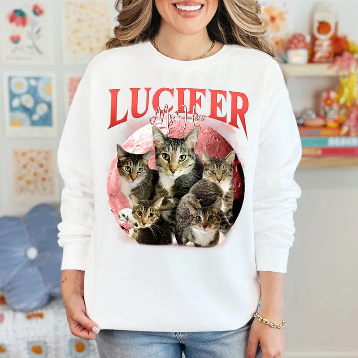 Personalized Cat Dog Shirt, Pet Photo Moon Shirt, Bootleg Vintage T-shirt
