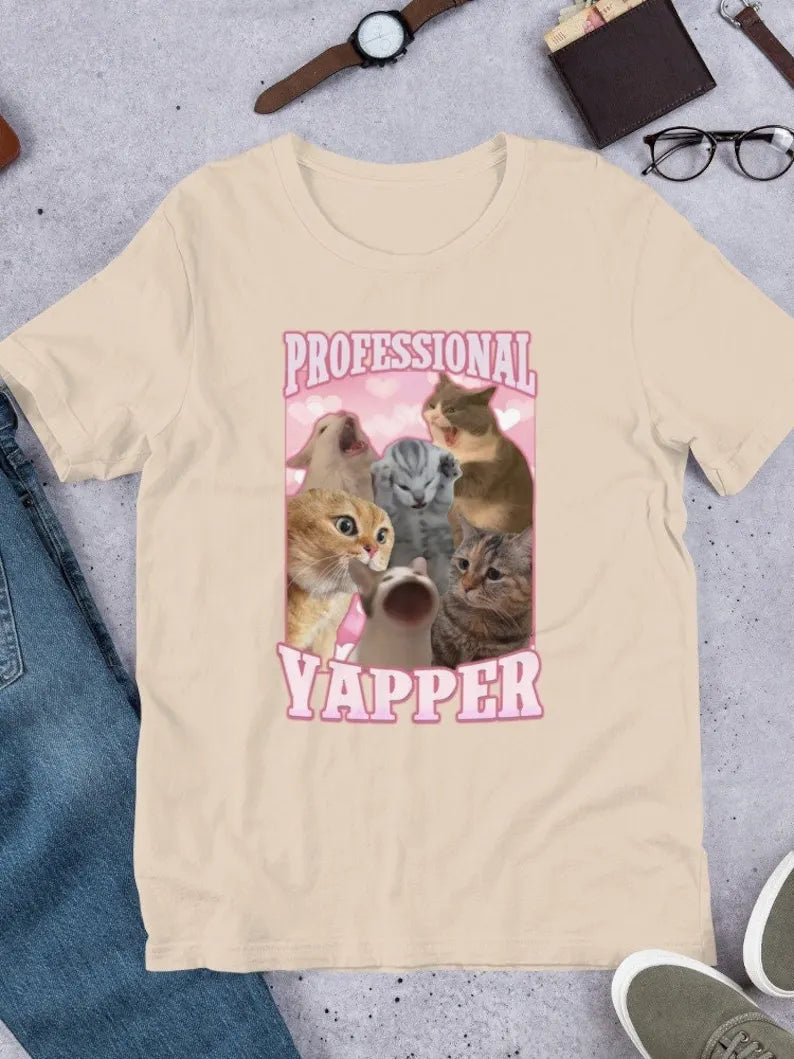 Professional Yapper Funny Cat Shirt, Custom Pet Photo Retro Vintage Tee Sweatshirt Hoodie