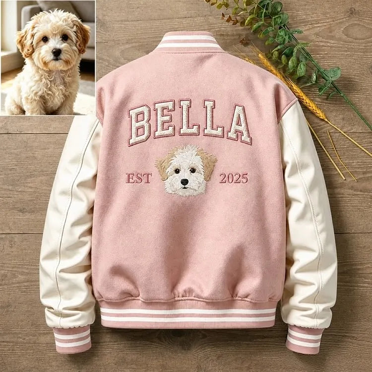 Custom Pet Portrait Varsity Jacket – Letterman Style with Name & Est. Year