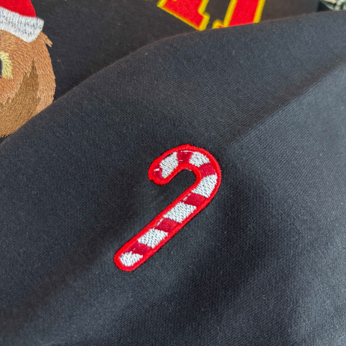 PetFiestas® Custom Dog Embroidered Sweatshirt, Hoodie & T-Shirt, Personalized Pet Christmas Sweatshirt- Varsity Colorful
