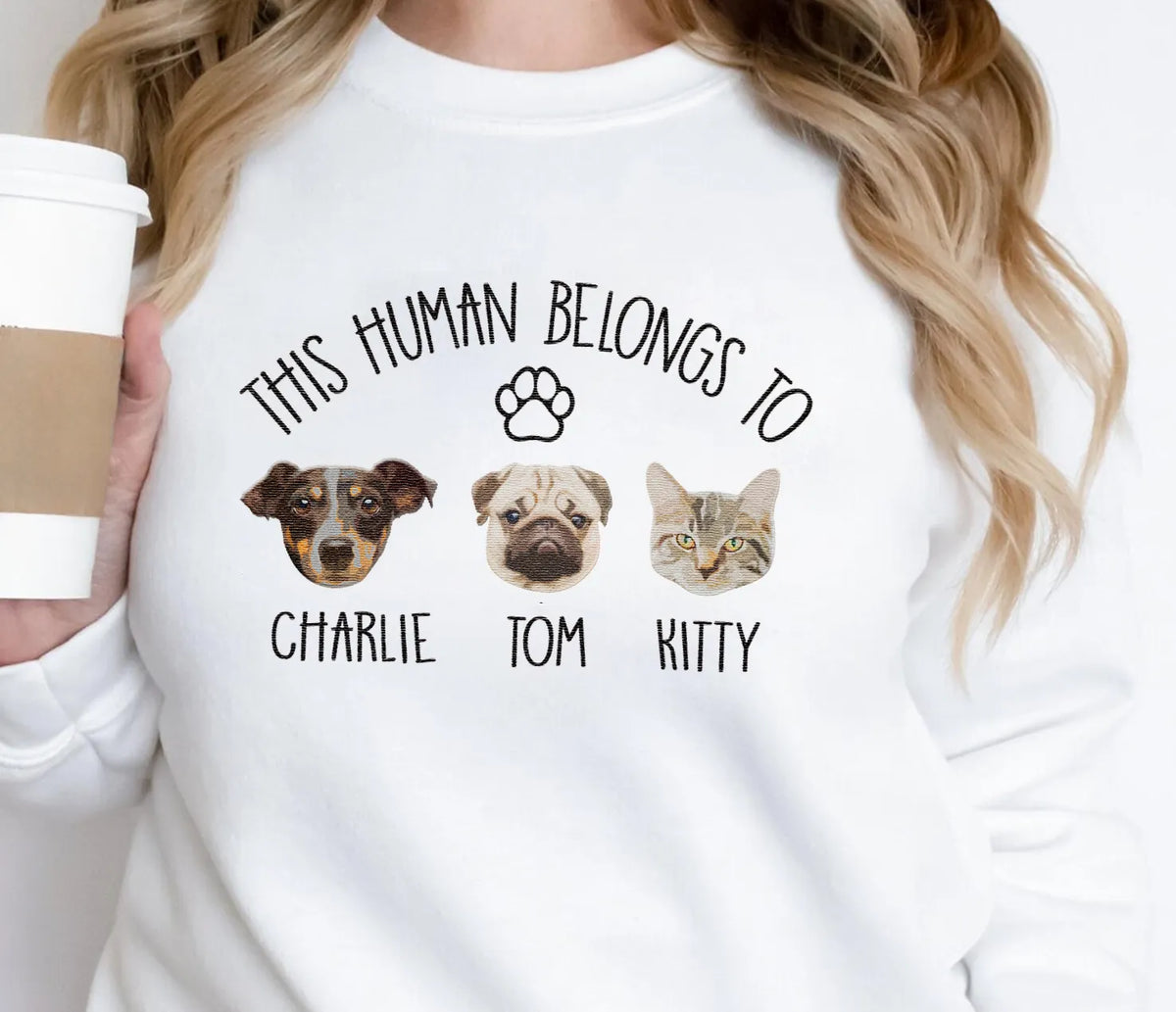 This Human Belongs to Dog Portrait Embroidered Hoodie Sweatshirt T-shirt- Varsity Colorful Design