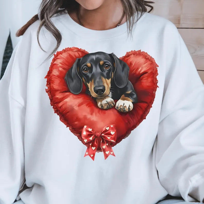 Custom Pet Valentines Day Sweatshirt - Personalized Dog/Cat on Heart Shape Pillow Graphic T-shirt