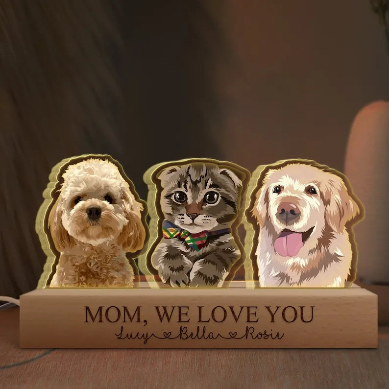 Mothers Day Gifts For Dog Mom, Custom Dog Portrait 3D LED Light