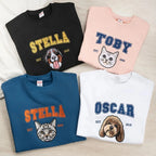 Custom Embroidery Dog Cat Pet Portrait T-shirt Sweatshirt Hoodie with Name and Year